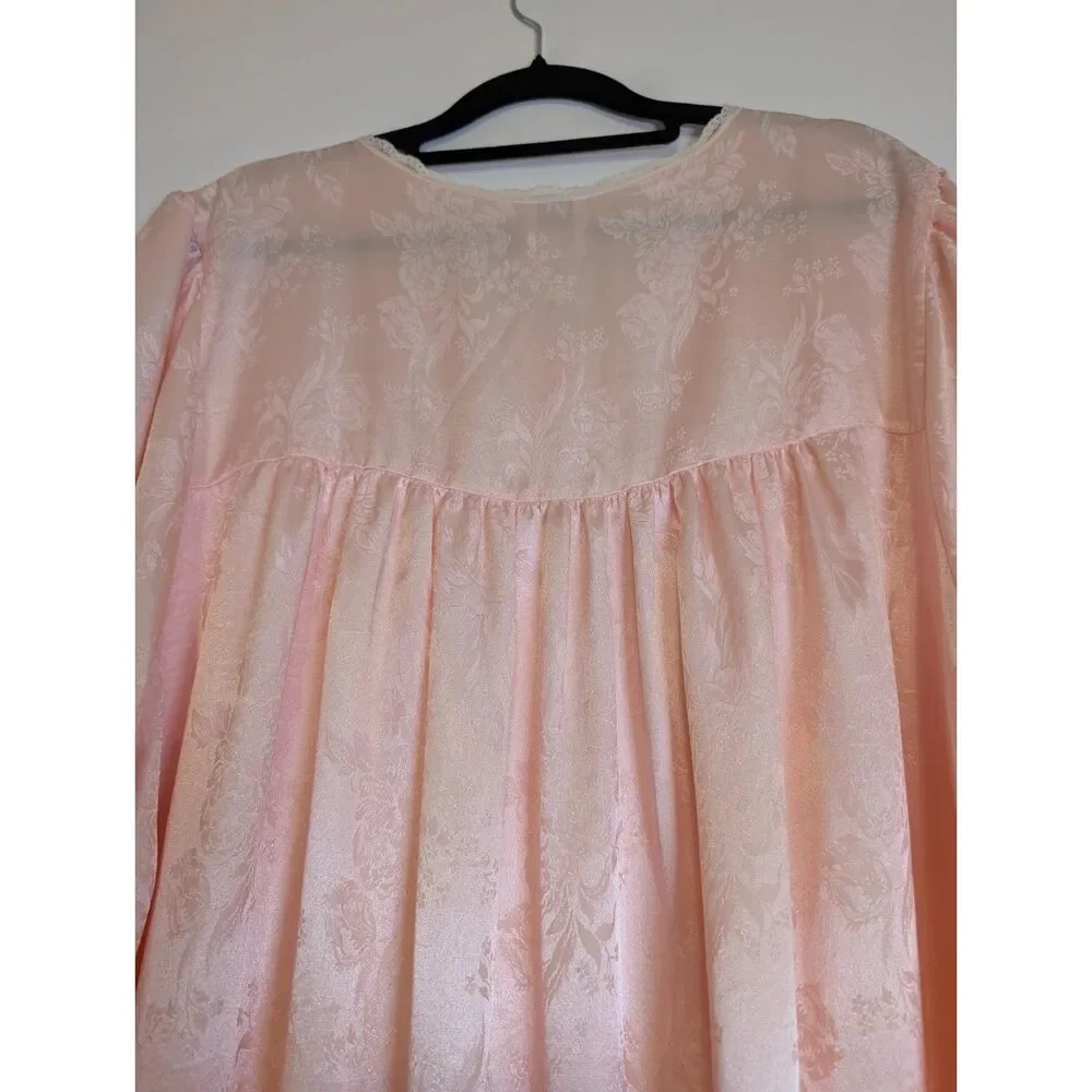 Vintage Eve Stillman Nightgown L Pink Floral Lace Trim Long Sleeve Maxi Gown - Picture 5 of 10